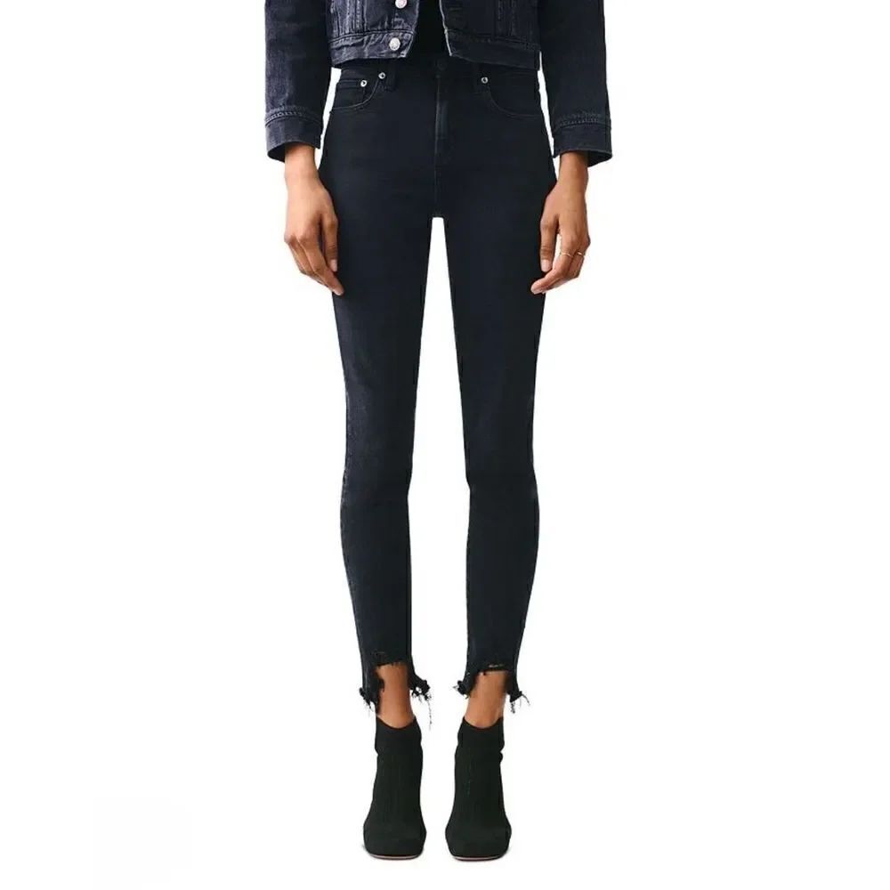 Agolde Sophie High Rise Skinny Jean Black Raw Hem Size 27